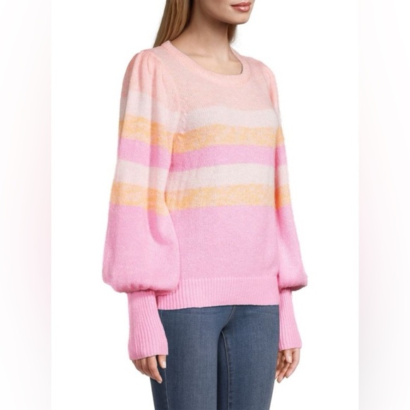 Lilly Pulitzer women’s size ex large ritza pink striped sweater ballon sleeve - Picture 2 of 10